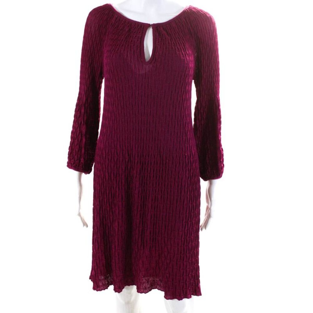 Missoni Womens Textured Long Sleeved Keyhole Neck Sweater Dress Magenta Size 42